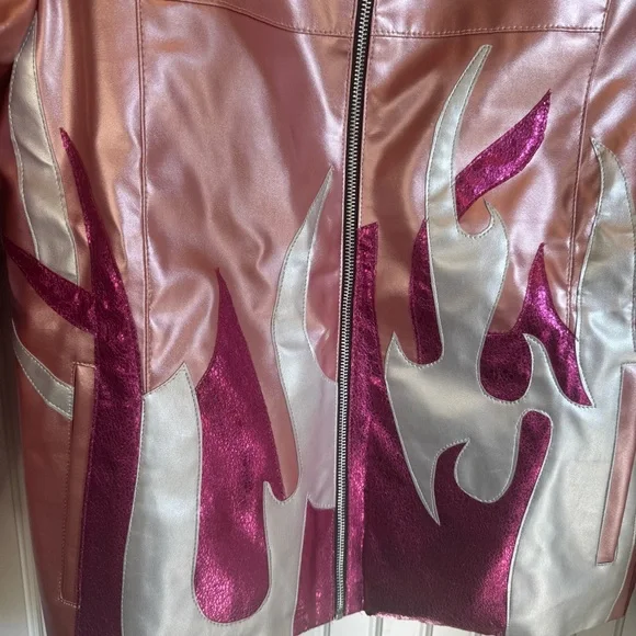 Have It all Taylor Tomlinson Pink Leather Flames Jacket By The California Outfit - Picture 3 of 10